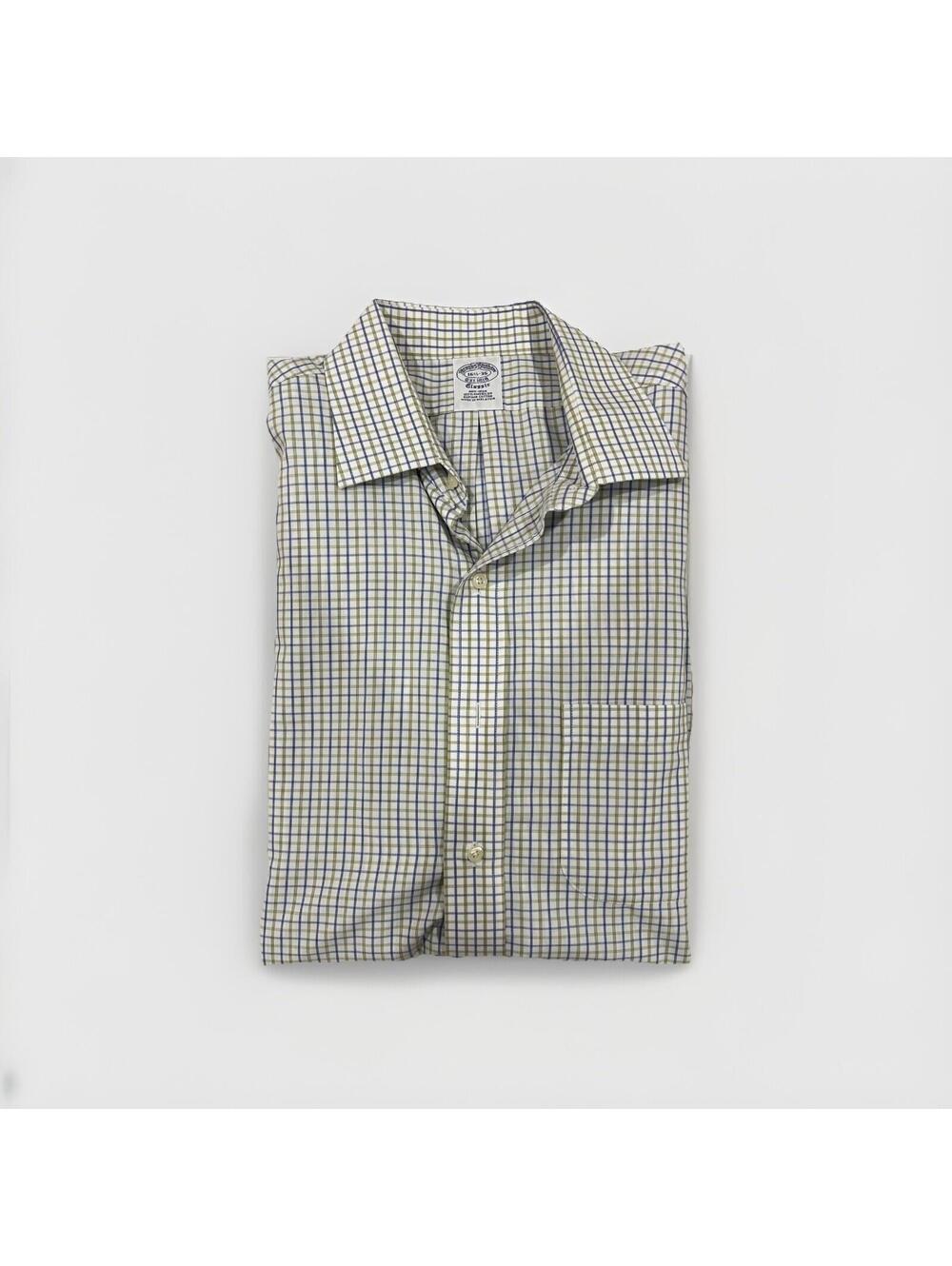 BROOKS BROTHERS MENS CASUAL BUTTON SHIRT 16.5/35 LARGE BLUE GREEN PATTERN VGC!
